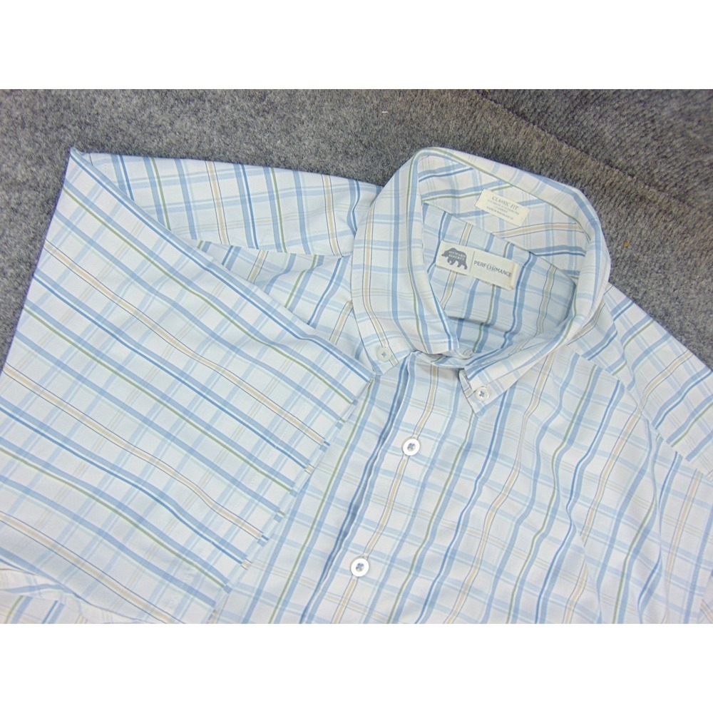 Onward Reserve Shirt Mens Med Performance Blue Plaid Short Sleeve Preppy Coastal